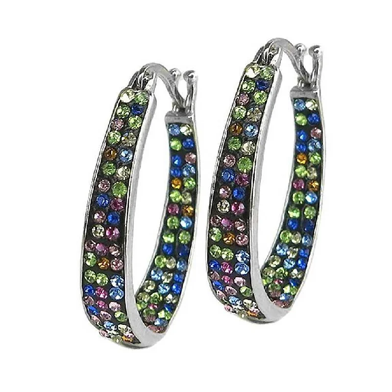 Women's seasonal earrings-Multi Color Graduated Crystal Hoop Earring