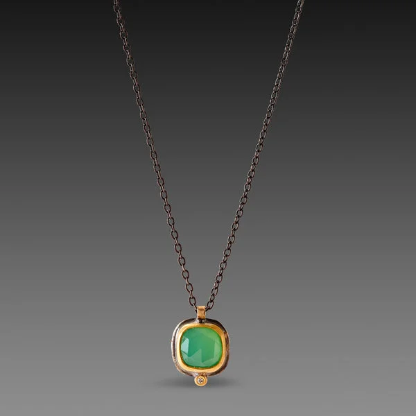 Women's birthday gift necklaces-NEW! Rosecut Square Chrysoprase Necklace by Ananda Khalsa