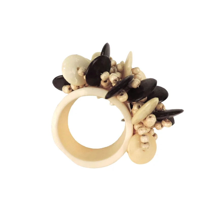 Women's everyday rings-Coin Cluster Napkin Ring in Cream & Brown, Set of 4