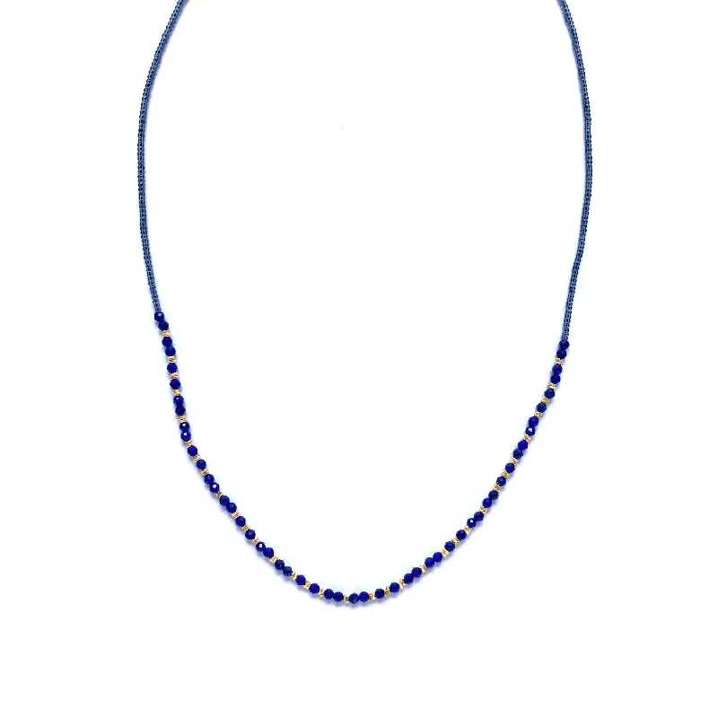 Women's formal necklaces-NEW! Grey Seed and Lapis with Gold Vermeil Beaded Necklace by Debbie Fisher