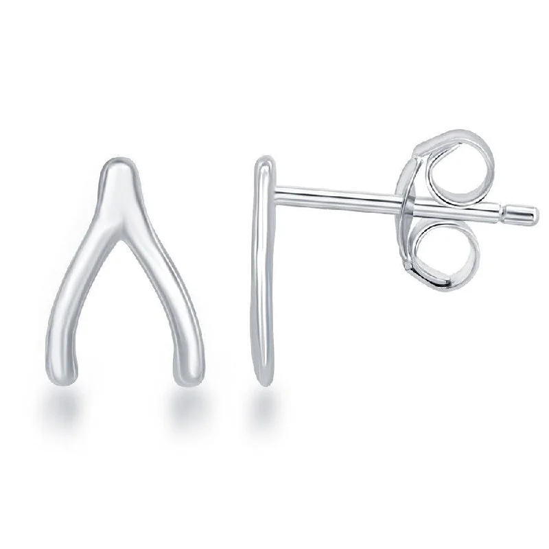 Women's spiritual earrings-Sterling Silver Small Wishbone Earrings