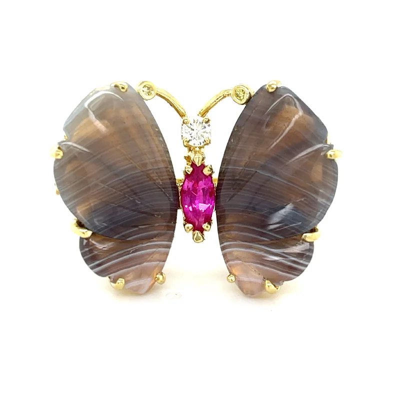 Women's adjustable rings-Agate Butterfly Ring