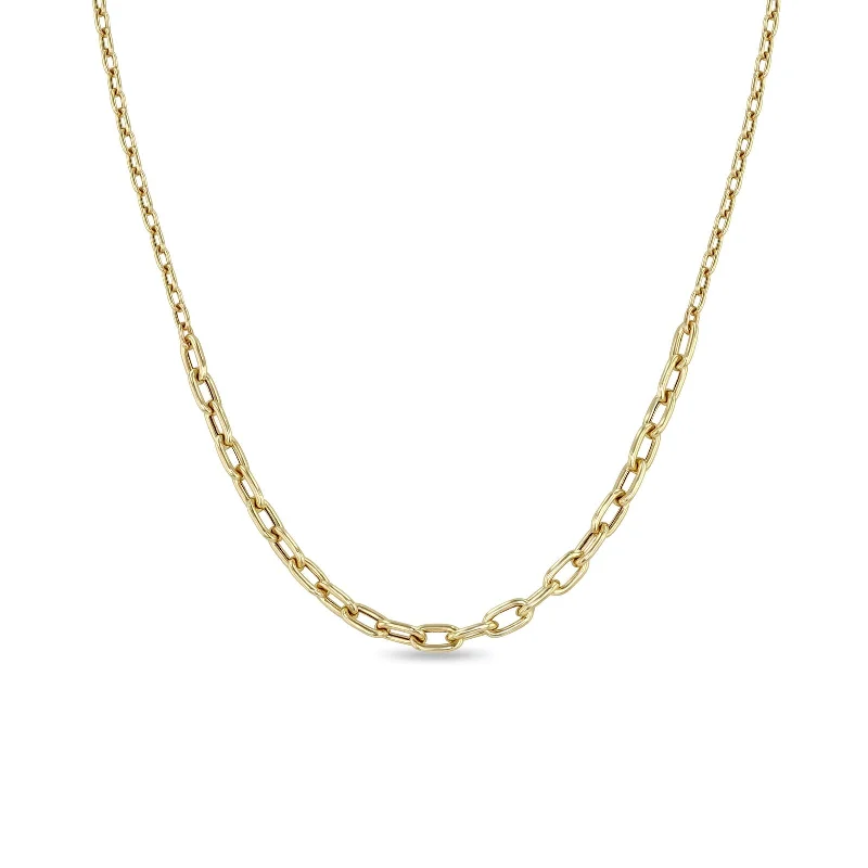 Women's evil eye necklaces-Zoe Chicco 14k Mixed Station Square/Oval Link Chain Necklace 16"