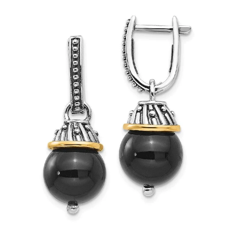 Women's modern earrings-Sterling Silver w/14K Black Onyx Polished and Textured Earrings