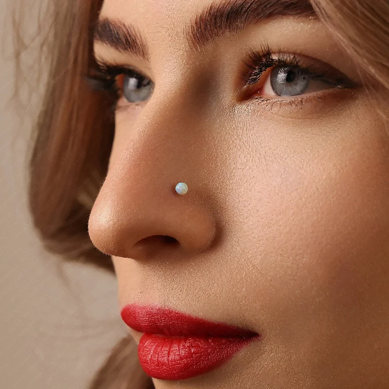 Women's sapphire earrings-Tiny 3mm Opal Ball Threadless Flat Back Nose Stud, 20,18,16ga, 5-10mm Unisex, Surgical Steel SHEMISLI SS587