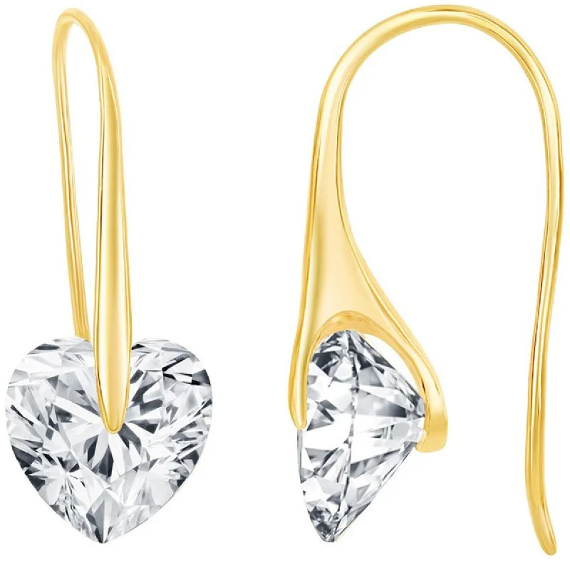 Affordable women's earrings-Classic Women's Earrings - Gold Plated Heart Shape White CZ Frenchwire | D-7875-GP