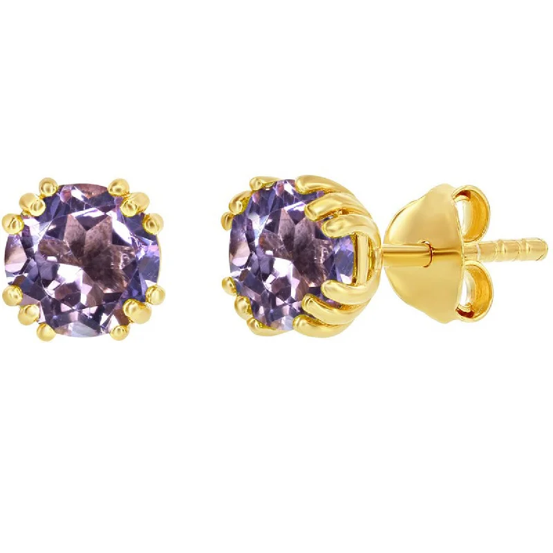 Women's casual earrings-Classic Women's Earrings - Gold Plated February Birthstone Round 6mm Stud | D-8275