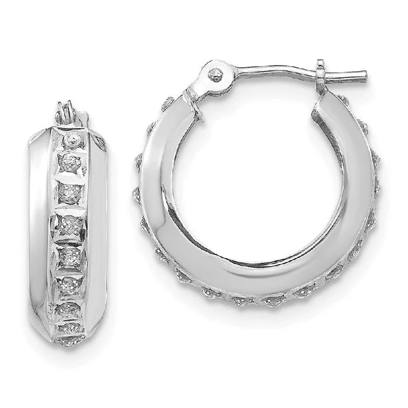 Women's modern earrings-14k White Gold Diamond Fascination Round Hinged Hoop Earrings