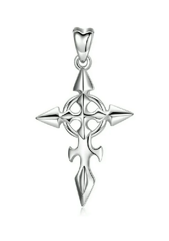 Women's Mother's Day necklaces-Jewelry Trends Celtic Shield Gothic Cross Sterling Silver Pendant Necklace 18"