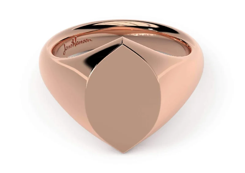 Women's modern rings-Navette Signet Ring, Red Gold