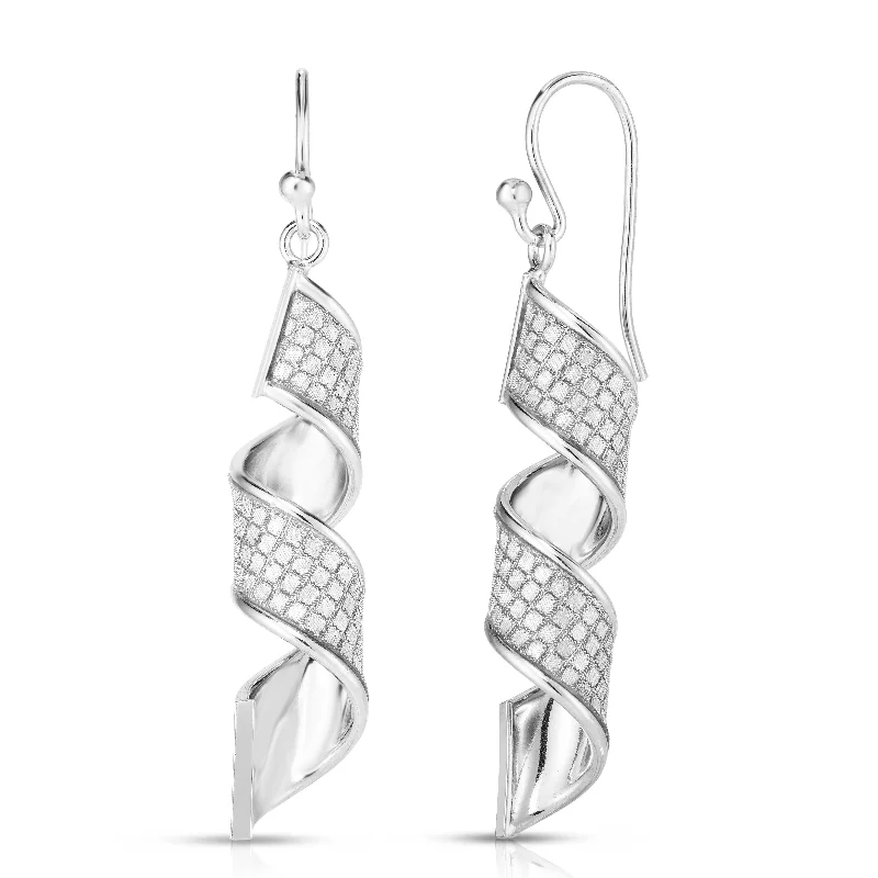 Women's limited edition earrings-Italian Sterling Silver Pave Spiral Drop Earrings