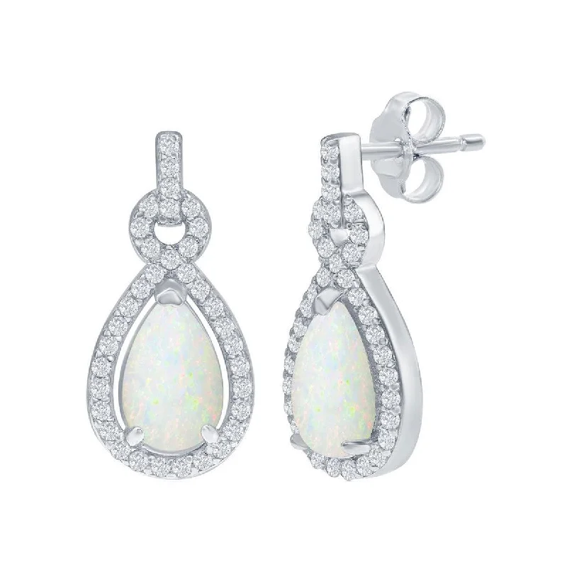 Women's unique earrings-Opalata Women's Earrings - Sterling Silver Opal Pearshaped with CZ Border | D-8172