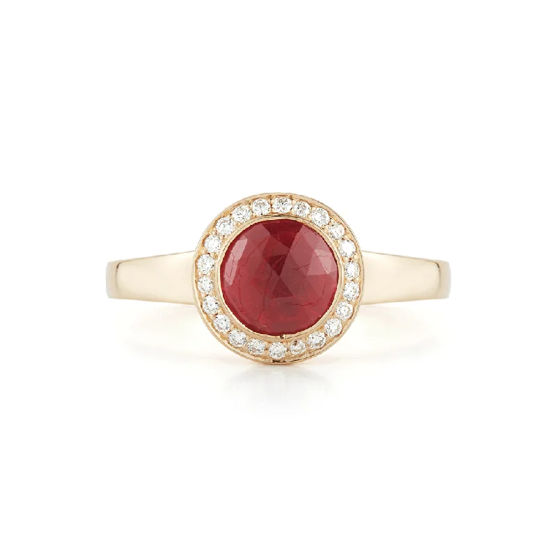 Women's custom engraving rings-Steller Rose Cut Ruby Ring