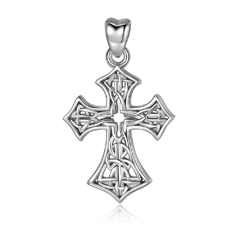 Women's luxury gift necklaces-Jewelry Trends Celtic Cross Irish Weaved Open Knot Style Sterling Silver Pendant Necklace 18"