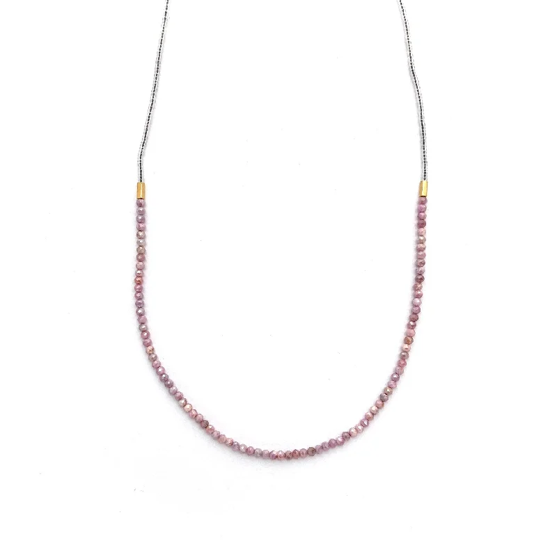 Women's stainless steel necklaces-NEW! Pink Sillimanite and Seed with Gold Vermeil Beaded Necklace by Debbie Fisher