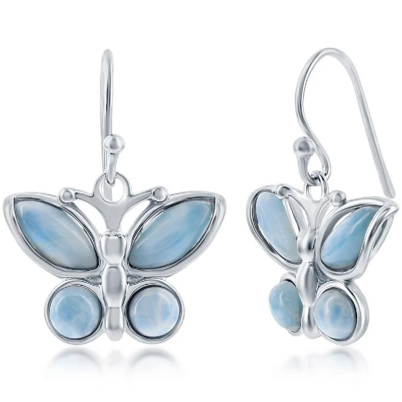 Women's religious earrings-Caribbean Treasures Women's Earrings - Sterling Silver Blue Larimar Butterfly | D-7800