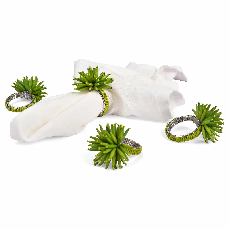 Affordable women's rings-Beaded Thistle Napkin Ring in Green, Set of 4