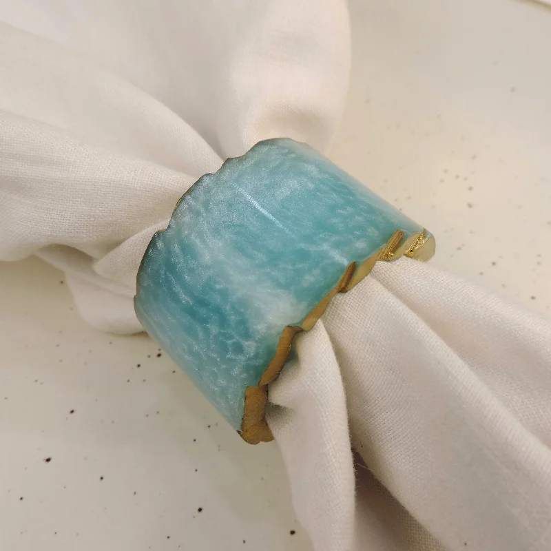 Women's heirloom rings-Glamour Resin Napkin Ring In Aqua & Gold, Set of 4