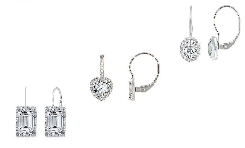 Women's silver-plated earrings-Set of 3 Crystal Leverback Earring Collection