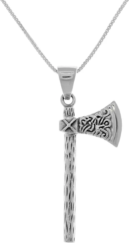 Women's choker necklaces-Jewelry Trends Viking Battle Axe Sterling Silver Pendant Necklace 18"