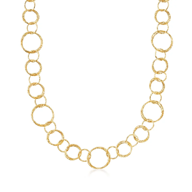 Vintage women's necklaces-Ross-Simons Italian 18kt Yellow Gold Long Textured Circle-Link Necklace