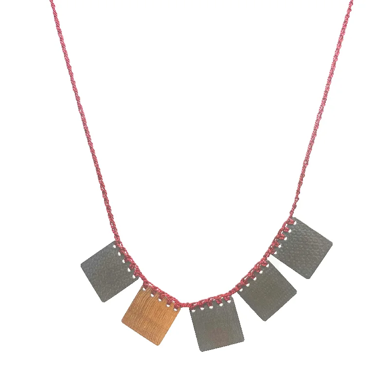 Women's initial necklaces-NEW! Bi-Metal 5 Square Necklace in Red by Erica Schlueter