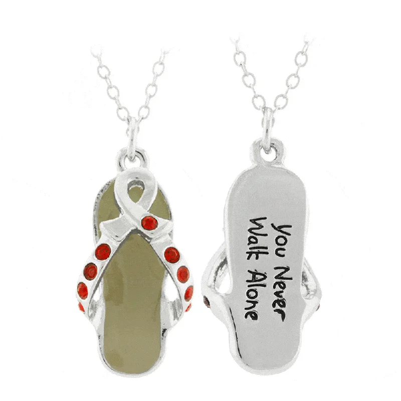 Women's beaded necklaces-Never Walk Alone Diabetes Awareness Flip Flop Necklace