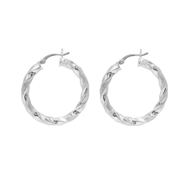 Women's DNA earrings-Sterling Silver Diamond Cut Twisted Hoops