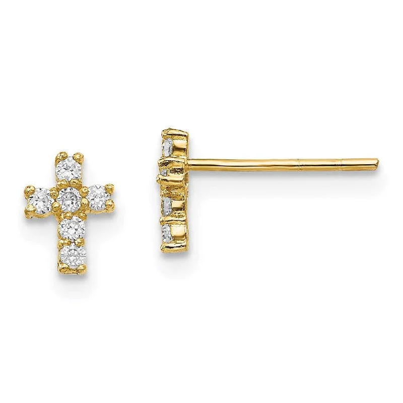 Women's nickel-free earrings-Madi K Kid's 14K  Polished CZ Cross Post Earrings