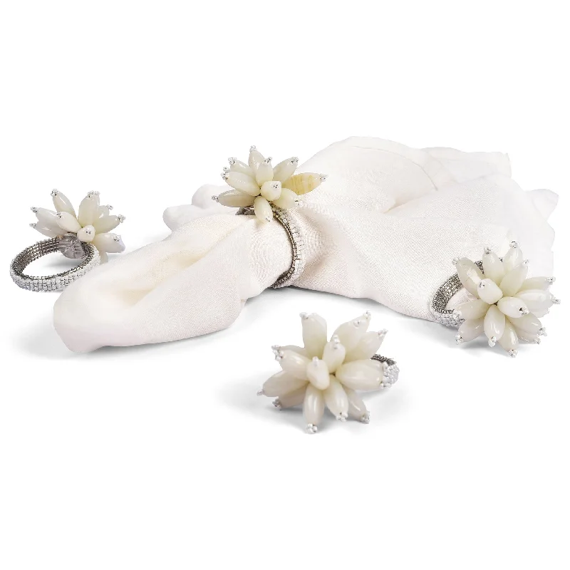 Women's wedding band rings-Blossom Napkin Ring in White, Set of 4