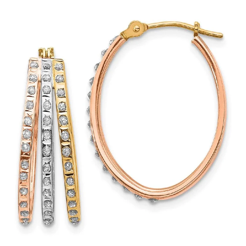 Women's graduation earrings-14k Tri-Color Diamond Fascination Three Oval Hoop Earrings