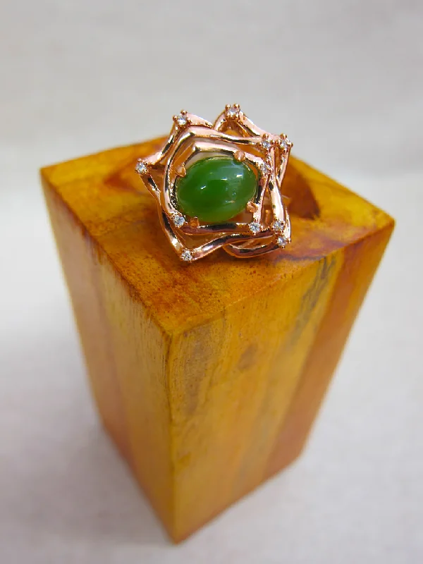 Women's modern design rings-Rose Gold and Jade Floral Ring