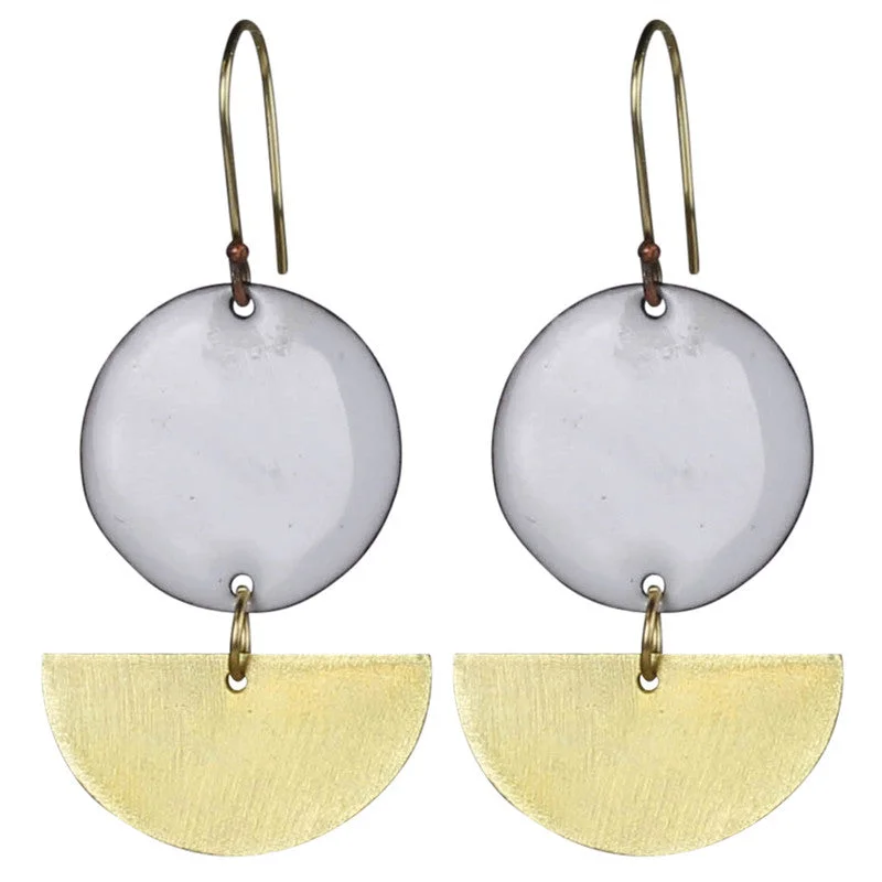 Women's celestial rings-Donte Earring, Circle With Semi Circle White Enamel & Brass