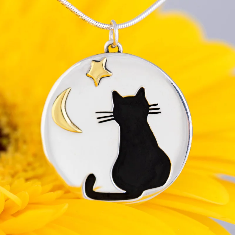 Women's limited edition necklaces-Moonlight Kitty Cat Sterling Necklace