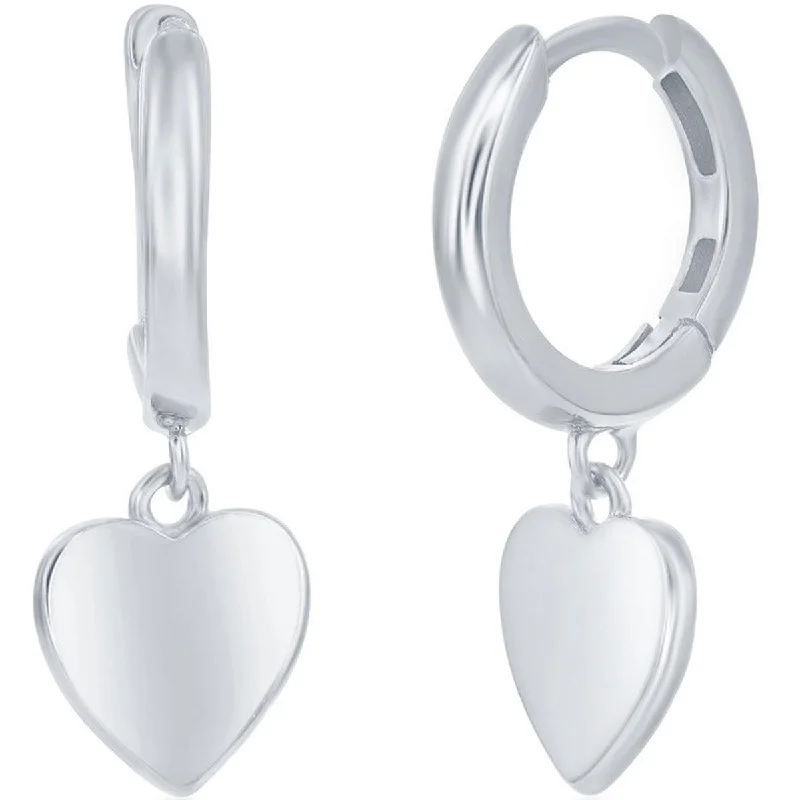 Women's waterproof earrings-Classic Women's Earrings - Sterling Silver Heart Charm Hoop Hinged Closure | A-2677