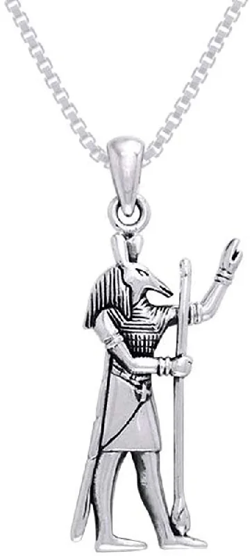 Women's healing crystal necklaces-Jewelry Trends Egyptian God Set Sterling Silver Pendant Necklace 18"