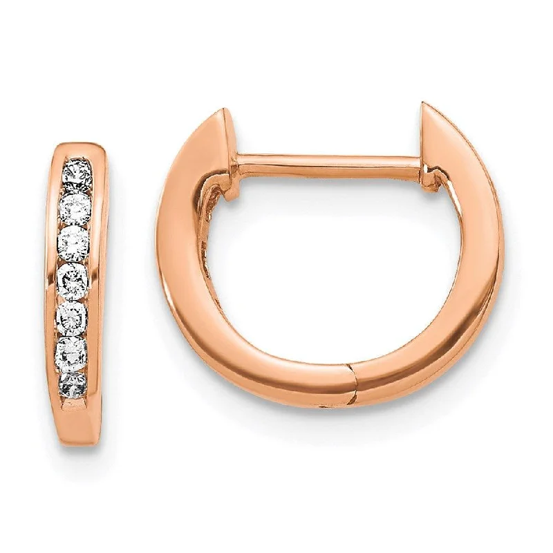 Women's sun earrings-14K Rose Gold Polished Diamond Hinged Hoop Earrings