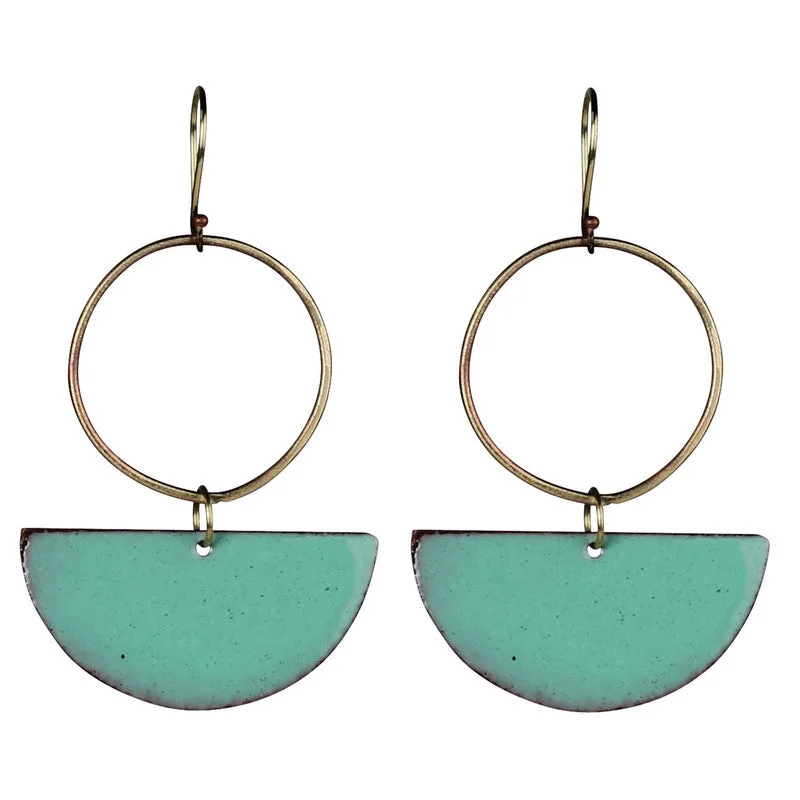 Women's travel rings-Donte Earring, Hoop With Semi Circle Aqua Enamel & Brass