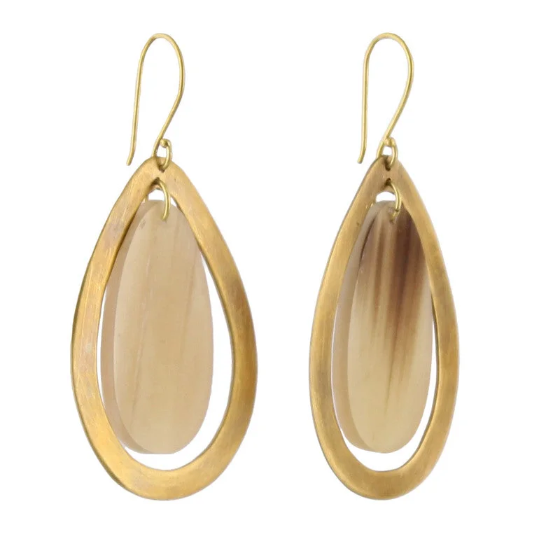 Women's limited edition rings-Banjar Floating Teardrop Earring - Light Horn, Brass