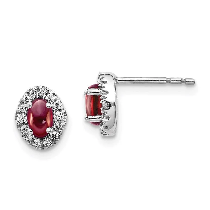 Trendy women's earrings-14k White Gold Diamond & Cabochon Garnet Earrings