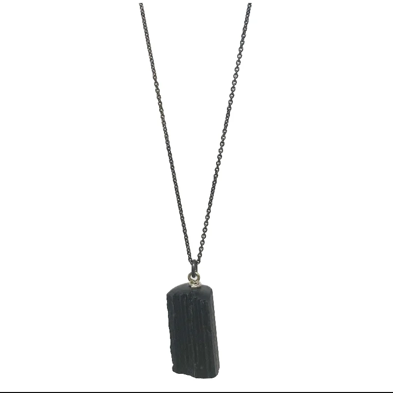 Women's sapphire necklaces-Rough Black Tourmaline Pendant by Rina Young