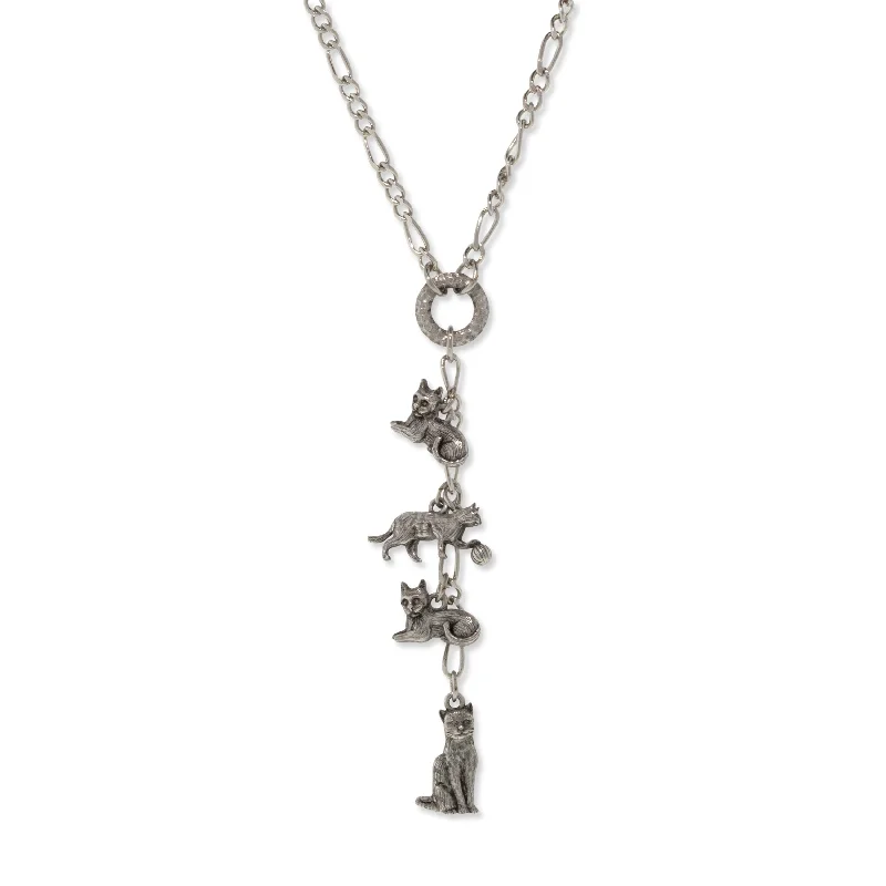 Women's luxury gift necklaces-1928 Jewelry® Pewter 4 Cat Charm Y Necklace 20"