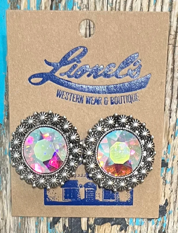 Women's holiday rings-Iridescent Large Crystal Concho Post Earring/Silver