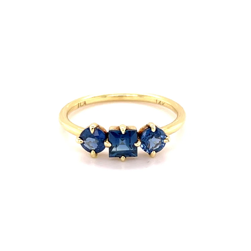 Custom women's rings-Trilogy Blue Sapphire Ring