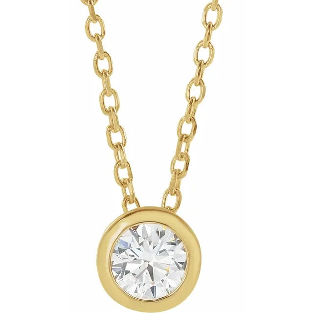 Women's name necklaces-14K Yellow 1/4 CT Natural Diamond Bezel-Set, comes with adjustable 16-18" Necklace