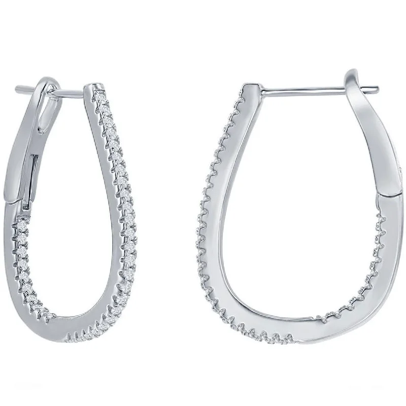 Women's titanium earrings-Classic Women's Earrings - Sterling Silver Ultra Thin 25mm CZ Pearshaped Hoop | D-7898