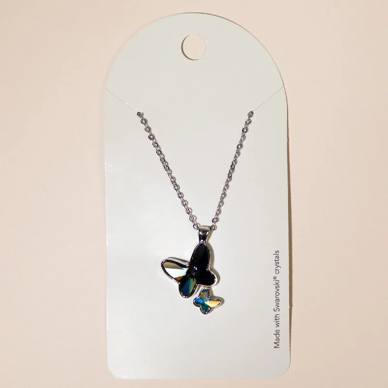 Women's DNA necklaces-Swarovski Crystal Butterfly Necklace