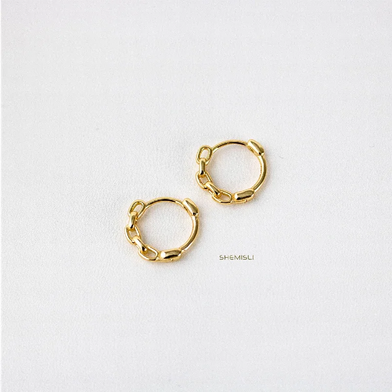 Women's luxury brand earrings-Chain Hoop Earrings, Huggies, Gold, Silver SHEMISLI SH078