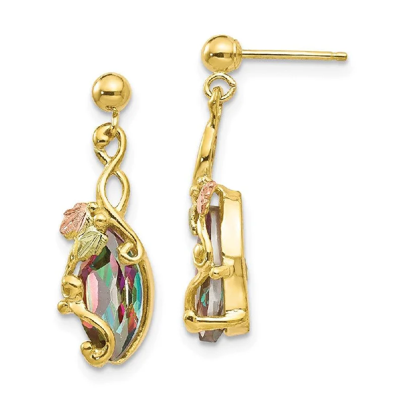 Women's luxury brand earrings-10k Tri-color Black Hills Gold Mystic Topaz Post Dangle Earrings