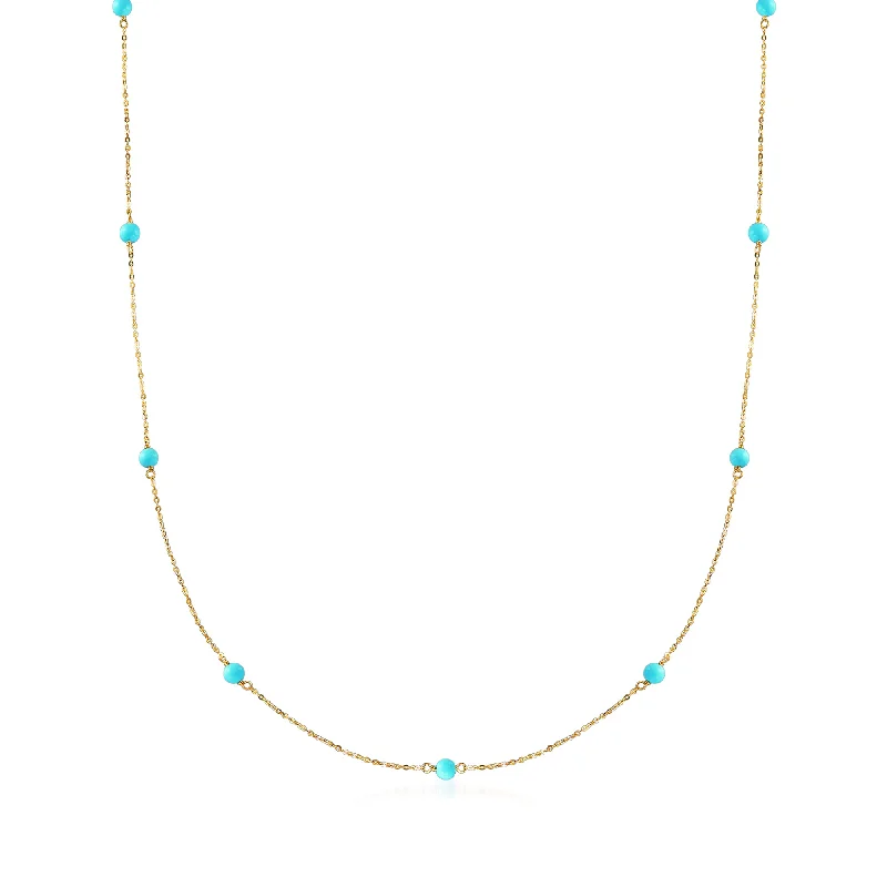 Women's star necklaces-Ross-Simons Italian 4mm Turquoise Station Necklace in 14kt Yellow Gold